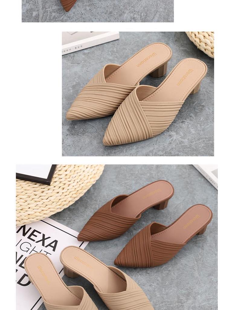 Heli Shark Dam Chunky Heel Spetsig Tå Stängd Tå Casual Halvtofflor - Vår/Sommar Mode Sandaler