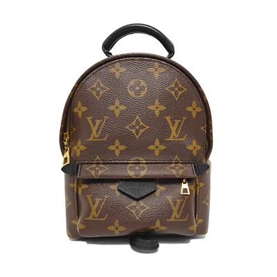 [Použité] Palm Springs Mini Hnědý Potahovaný Plátěný Batoh s Monogramem a Zlatým Kováním - Velmi Dobrý #1WOAMV2
