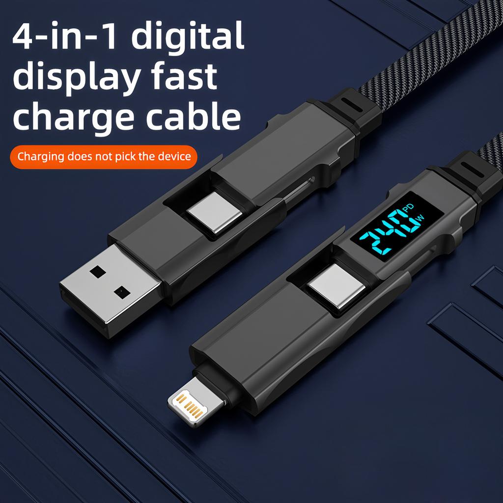 4-in-1USB Cable Type C PD Fast Charging Wire With Digital Display For iPhone Macbook iPad Samsung Xiaomi Type C Lighting Cable