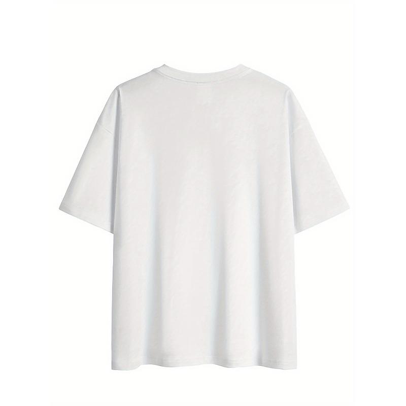 Grafikdruck Drop Shoulder T-Shirt, Kurzarm Rundhals Lässiges Oberteil für Frühling & Sommer, Damenbekleidung
