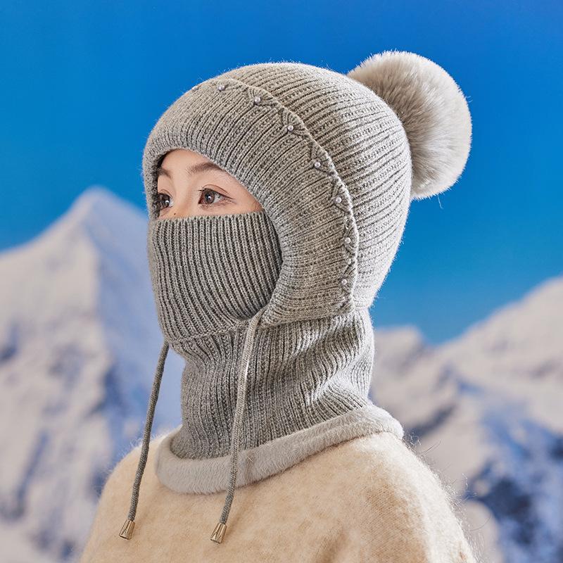 One-piece Hat for Women, Cold-proof and Warm In Autumn and Winter Scarf One-piece Hat for Riding Cold-proof Ear Protectors Thickened Knitted Wool Hat