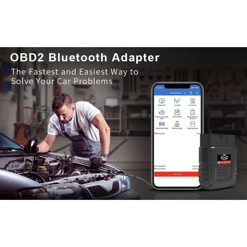 Wireless OBD2 Diagnostic Tool Bluetooth, IOS&Android&Windows 3000 Code Database Suitable Car Adapter Fault Code Reader Scan with OBDII/EOBD Protocol