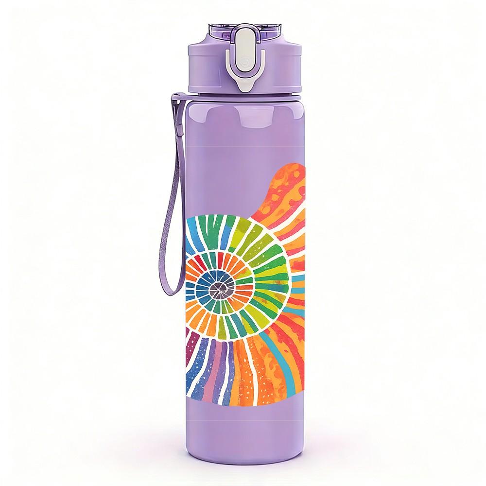1PC Colorful Nautilus Shell Art 750ml Color Plastic Sports Water Bottle Leakproof Flip Straw Lid Suitable for Sports Office Home Use