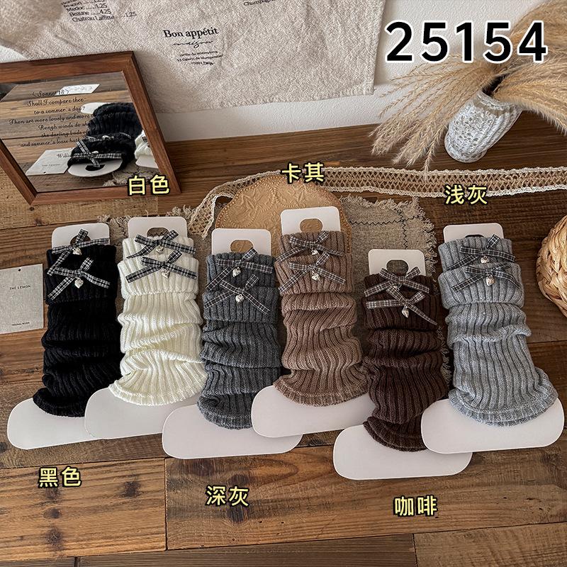 Boots Cotton Girls Socks Cover Retro Plaid Bow Stacking Socks Lolita Wool Knitted Warm Calf Leg Cover