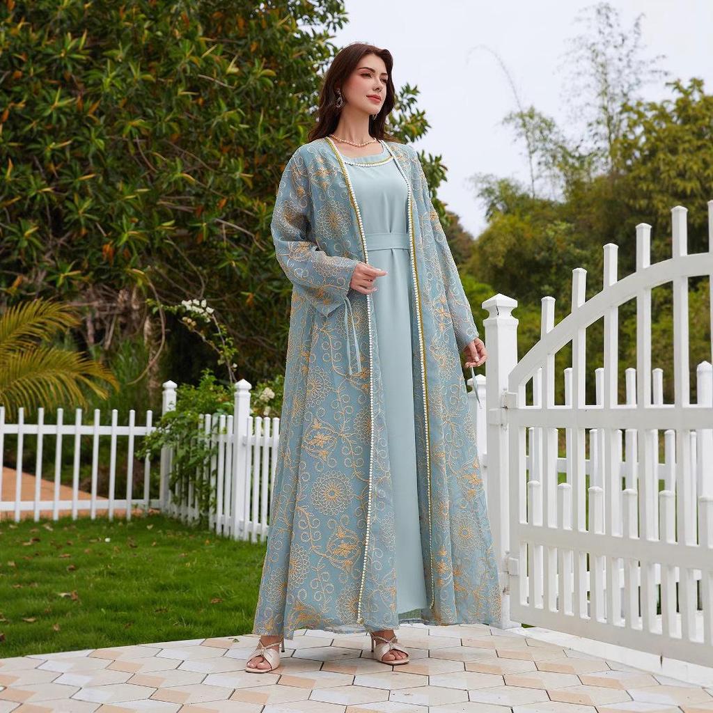 NC45 Women's Muslim Dress - Two-Piece Robe Set | Middle Eastern Style, Saudi Arabia & Dubai Inspired Jalabiya