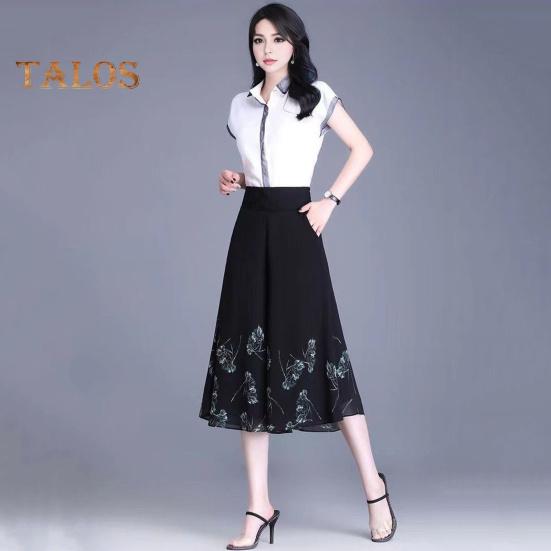 Pantaloni corti da donna, pantaloni larghi in chiffon sottile, elastici, vita alta, stampa floreale, vestibilità ampia, pantaloni culottes streetwear