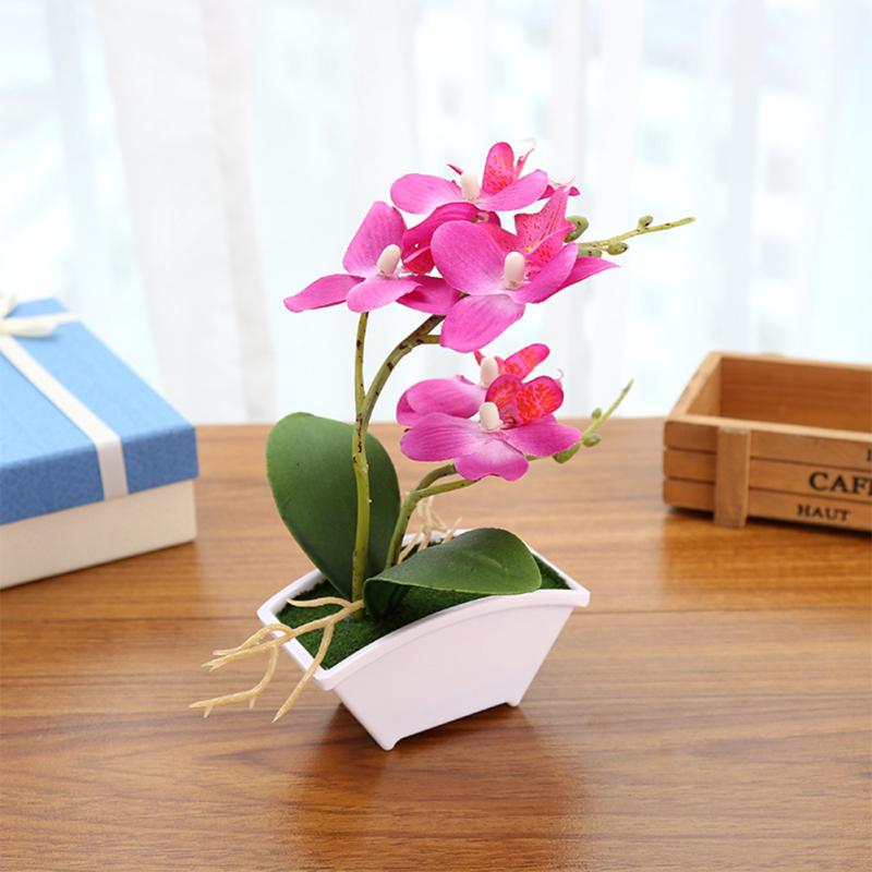 Simulate Butterfly Orchid with Flowerpot Potted Artificial Plant Home Garden Office Decoration
