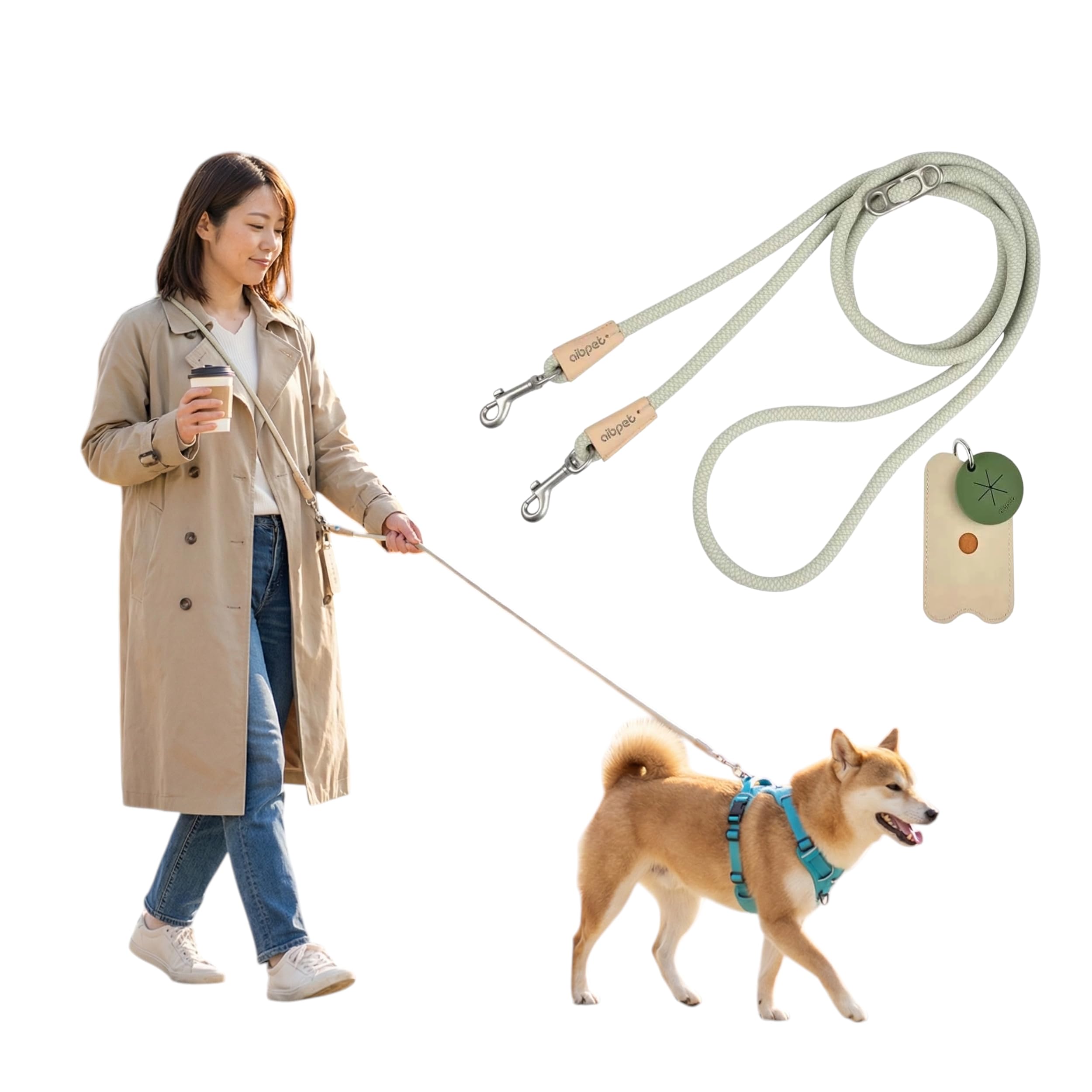 

AIBPET Shoulder Strap Dog Suitable for and Large Walking Adjustable with Waste Bag 10mm Leash, Hands-Free, Small, Medium, Dogs, High-Strength Nylon,