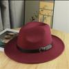Hat men's autumn and winter new European and American style fashion belt buckle jazz hat women's casual big wide brim retro gentleman's top hat