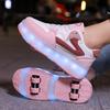 29-40 Kid's Lights Sports Shoes Rubbing Shoes Solid Magic Patch Can Charging Double-row Four-wheel Luminous Children Shoes