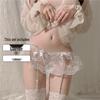 Women's Erotic Lace Thong & Silk Suspender Stockings Set - Super Thin & Sexy Over-the-Knee