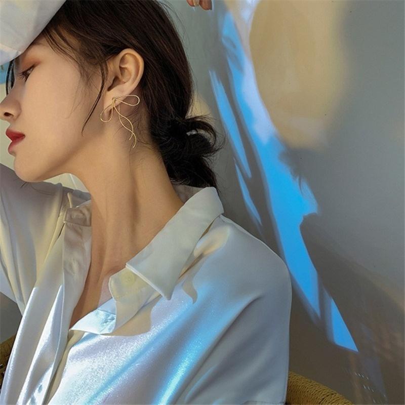 Fashionable Bowknot Earrings Vintage Long Tassels Bow Drop Earrings Simple Line Ear Studs Dangle Eardrop Party Jewelry