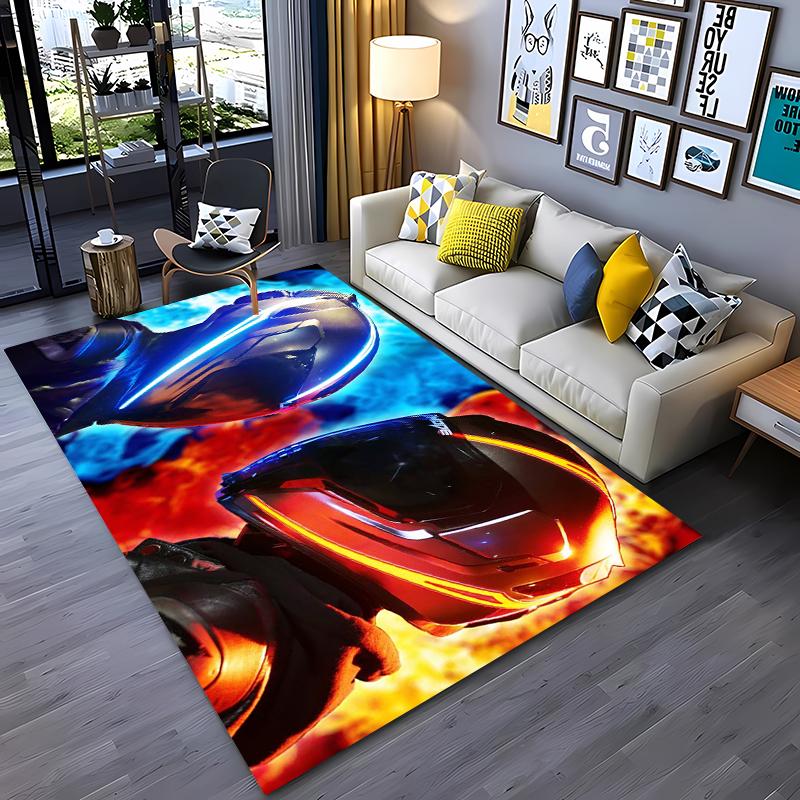 3D Printing Cool Motorcycle Helmet Carpets for Home Living Room Children's Bedroom Sofa Doormat KitchenFloor Rugs Anti-slipDecor