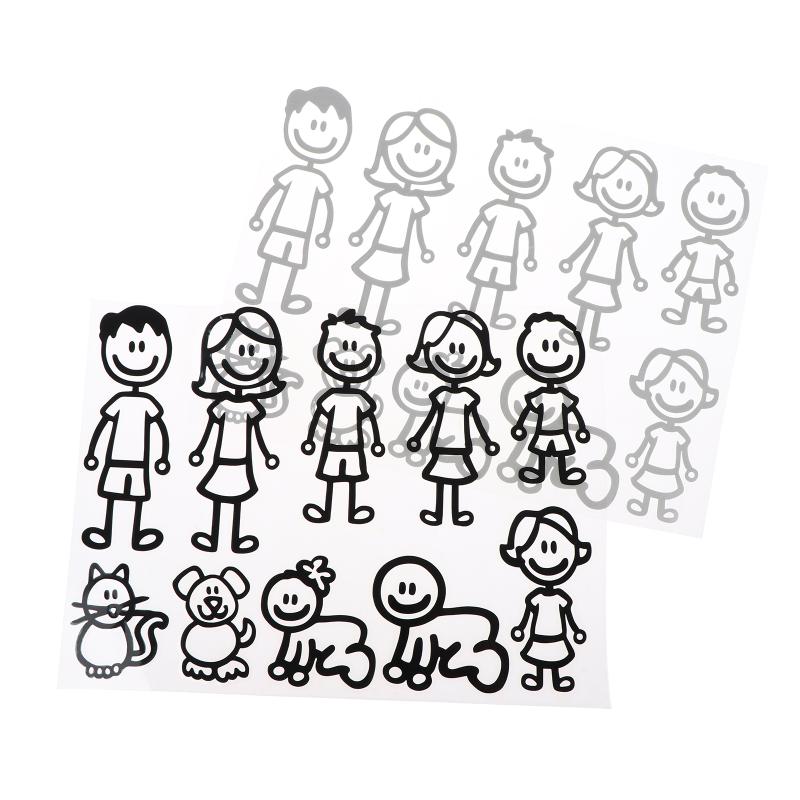 10/20/30Pcs Reflective Car Stickers Interesting Cartoon Family Members Stickers Automobiles Exterior Decals Accessories