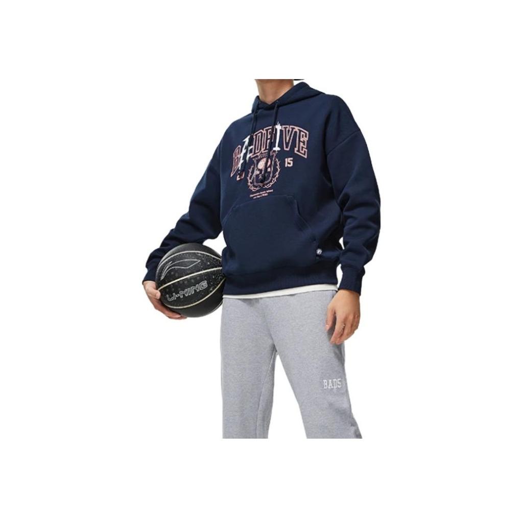 Li Ning Badfive Printed Letter Hoodie Men Hoodies Deep-Navy-Blue AWDT475-6