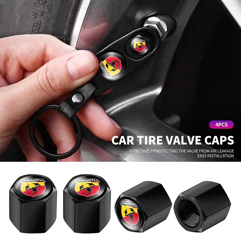 1Set Car Keychain Key Ring with Auto Tire Valve Caps Tyre Dust Cap Emblem For Abarth Punto 124 125 500 Fiat Viaggio Accessory