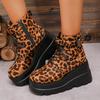 New Popular Lace Up Zipper Women Boots Round Toe Mixed Colors Leopard Print Platform Water Proof Boots Shoes for Women