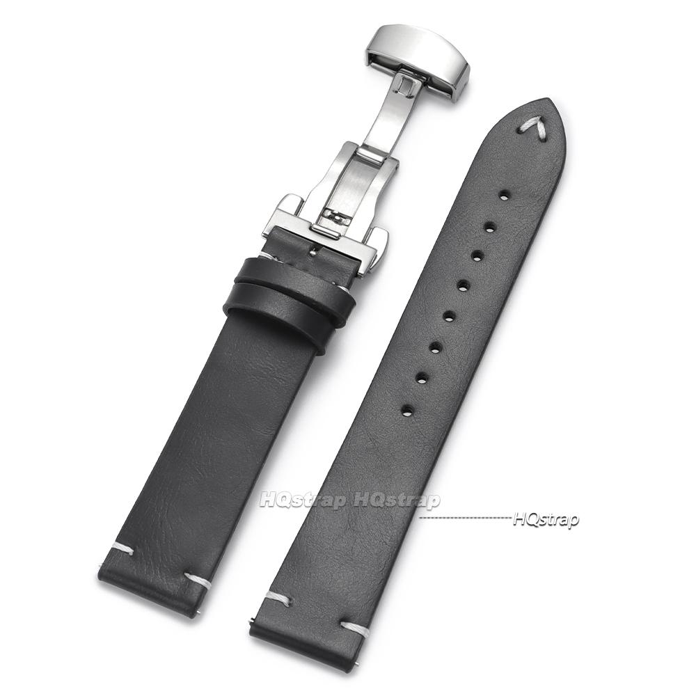 Quick Release Stitching Cowhide Strap for Omega 18 20 22mm Wrist Bracelet for Seiko Vintage Leather Watch Band Butterfly Buckle