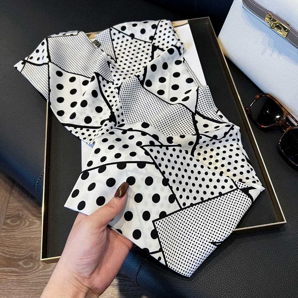 Long Silk Scarf Women's New Small Silk Scarf Printing Simulation Silk Tied Bag Streamer Explosion Sweet Little Scarf