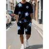 Set da 2 pezzi T-shirt con Stampa Floreale Bianca e Nera da Uomo Pantaloncini Girocollo Manica Corta Pantaloncini Vita Elastica