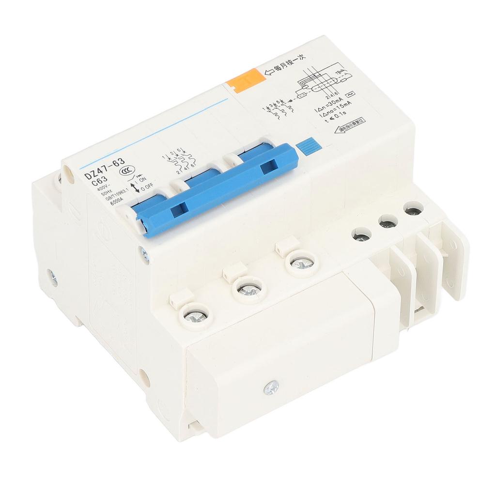 3P+N Miniature Circuit Breaker Ground Fault Leakage Overload Protection Switch 400V 63A