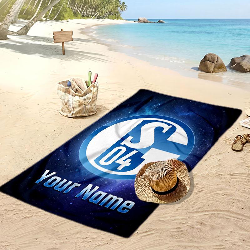 Telo Mare Personalizzato Stampato Schalke 04 FC Logo Calcio Supporto Nome Personalizzato Testo Asciugamano Assorbente Per Sport Viaggio Regalo Speciale