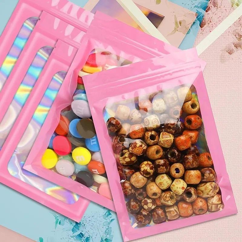 50 Adet Koku Geçirmez Mylar Torbalar Tekrar Kapatılabilir Koku Geçirmez Torbalar Küpeler Yüzükler Mücevher Telefon Kılıfı Kozmetik Depolama Holografik Ambalaj