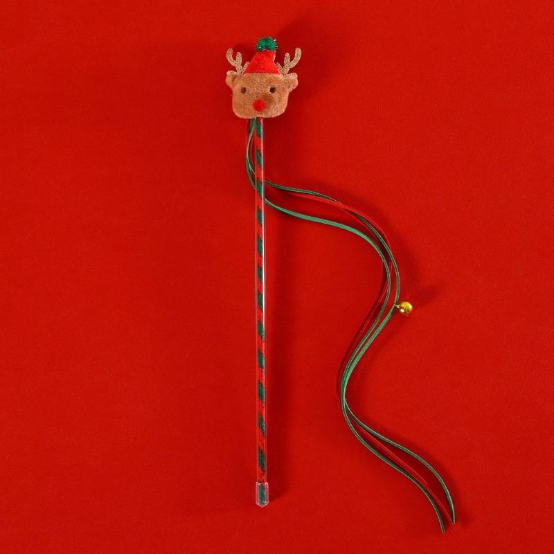 4pieces Cats Interactive Stick Toy Cute Tassels Wand Christmas Themed Colorful Cats Playing Teaser Toy Chaseing Toy