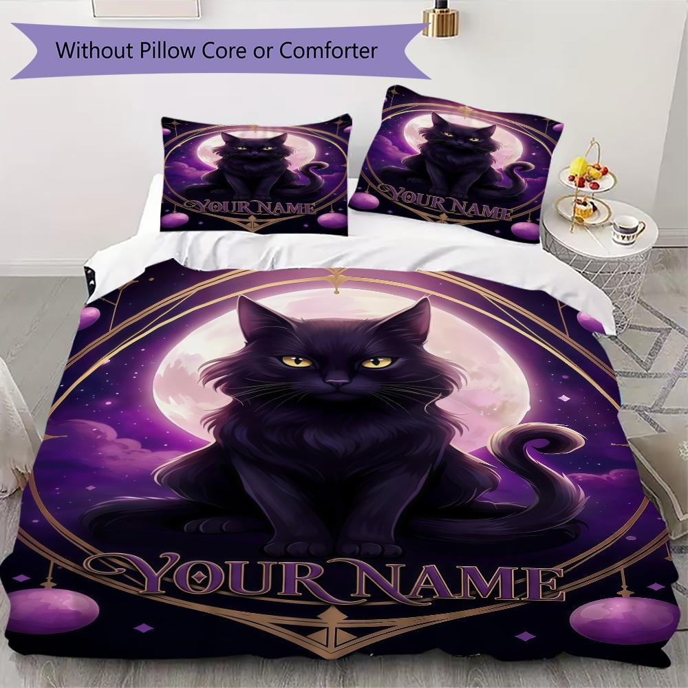 Custom Name Black Cat Majesty Bedding,Quilt Set Quilt Cover Pillowcase Home Birthday Gift(1 * duvet cover + 2 * pillowcase, without core)_lx