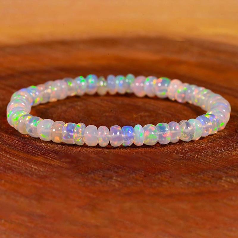 Pulsera de Ópalo Natural Para Mujeres Cuerda Elástica Extensible Joyería de Cristal Curativo Ayuda a Mantener el Equilibrio Emocional