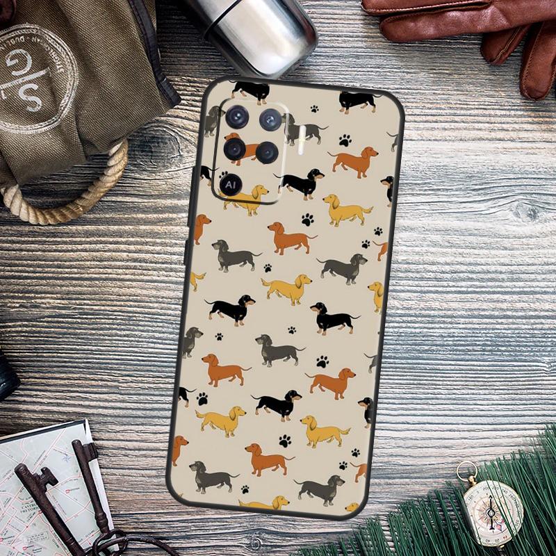 Cute Dachshund Sausage Dog Case For OPPO A78 A98 A58 A15 A17 A77 A5 A9 A53 A96 A76 A16 A54 A74 A94 A52 A72 A79 A57S