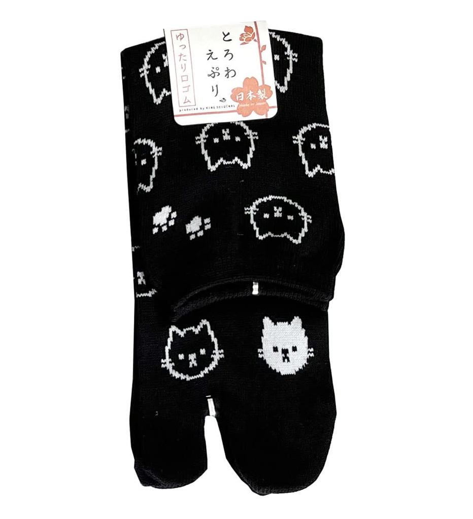 Trois Epri Cat All Over Pattern Loose Elastic Tabi Crew Length Socks Socks Made in Black [Trois Epri] Women's (Women's Japan) 22-25cm