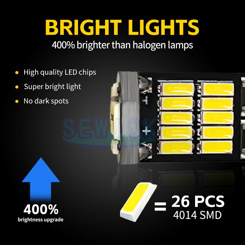 SEWICK 100PCS T10 W5W Led Bulbs 26SMD 4014 Chips 194 501 Canbus White Signal Lamp Car Interior Dome Reading Clearance Lights 12V