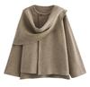 Women's Fashion Fall Winter Chic Scarf Jacket Long Sleeve Knitted Asymmetric Jacket Sexy Split Hem Loose Short Jacket