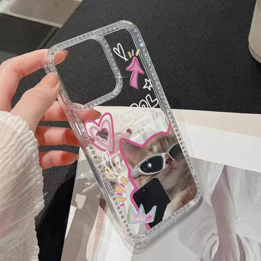 Armbandkette Handyhülle Für iPhone 17 16 15 13 14 für 17Air 17 12 14 16 Pro 17 14 16 Pro Max Funkelnder Diamant Niedliches Muster Hartschale Mit Trageband