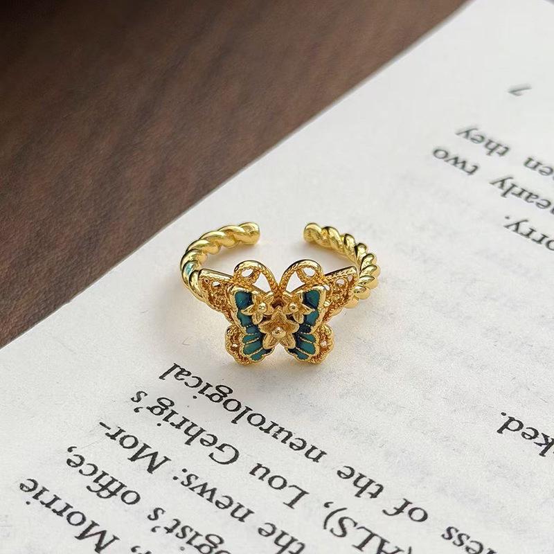 Retro Purple Diamond Colored Treasure Zircon Medieval Brushed Open Ring Gold Light Luxury High-End Niche Accessories Women