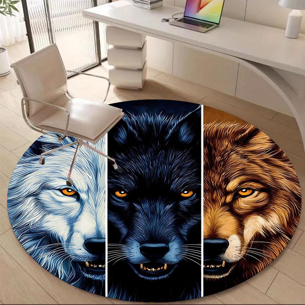 1PC Wolf Pack Office Round Area Rug, Indoor Mat Suitable ForOffice, Under Office Chairs Bedroom Living Room Home Decor, Room Deco f172