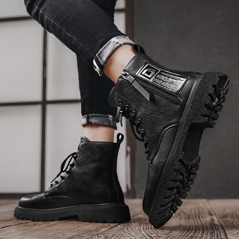 New Original Retro Designer Men Boots High Quality Men's Leather Boot Street Style Hip Hop Motorcycle Shoes Men Winter Fur Boots
