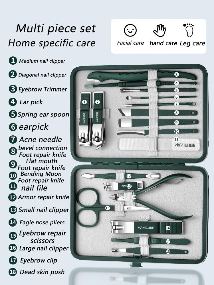 Professional 7/10/12/18 Piece Nail Care Kit Stainless Steel Manicure & Pedicure Set Nail Clipper Set with Travel Case