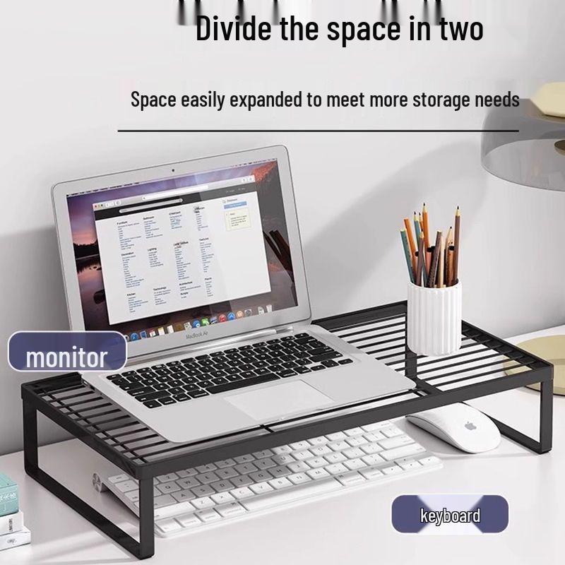Adjustable Desktop Monitor Riser & Laptop Cooling Stand with Storage & Keyboard Tray