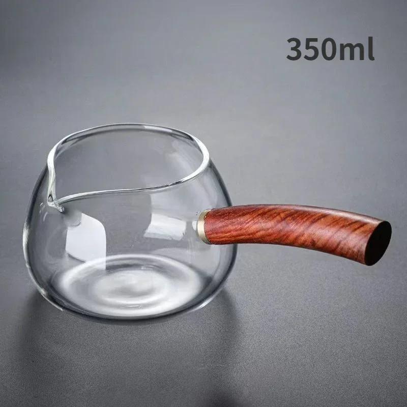 Glass Tea Jug Chinese Kung Fu Tea Set Accessory Water Pitcher Wood Side Handle Teapot Heat Resistant Teaware Coffee Milk Pot