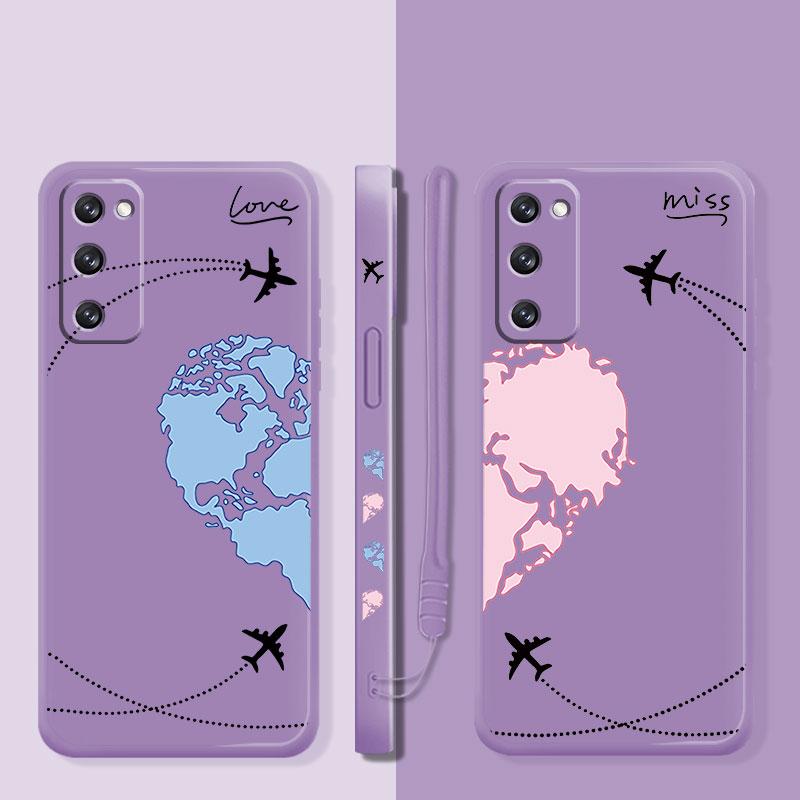 Blue Pink Love Planes World Map Travel Liquid Case For Samsung Galaxy S22 S21 S20 Fe Ultra S10 S9 S8 Plus S10e Note 20 10 Lite