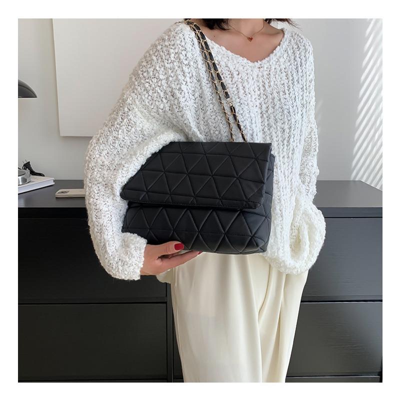 Popular large-capacity bags, new Korean version of trendy fashion diamond shoulder bag PU chain hand carry tote bag women's bag