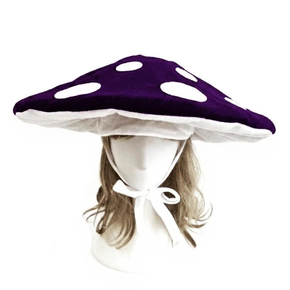 Soft Velvet Costume Headpiece Oversized Fungus Beret Cap Adjustable Mushroom Hat  Cosplay