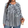 Dámská móda plus size Tištěný ležérní plisovaný top s kulatým výstřihem a dlouhým rukávem