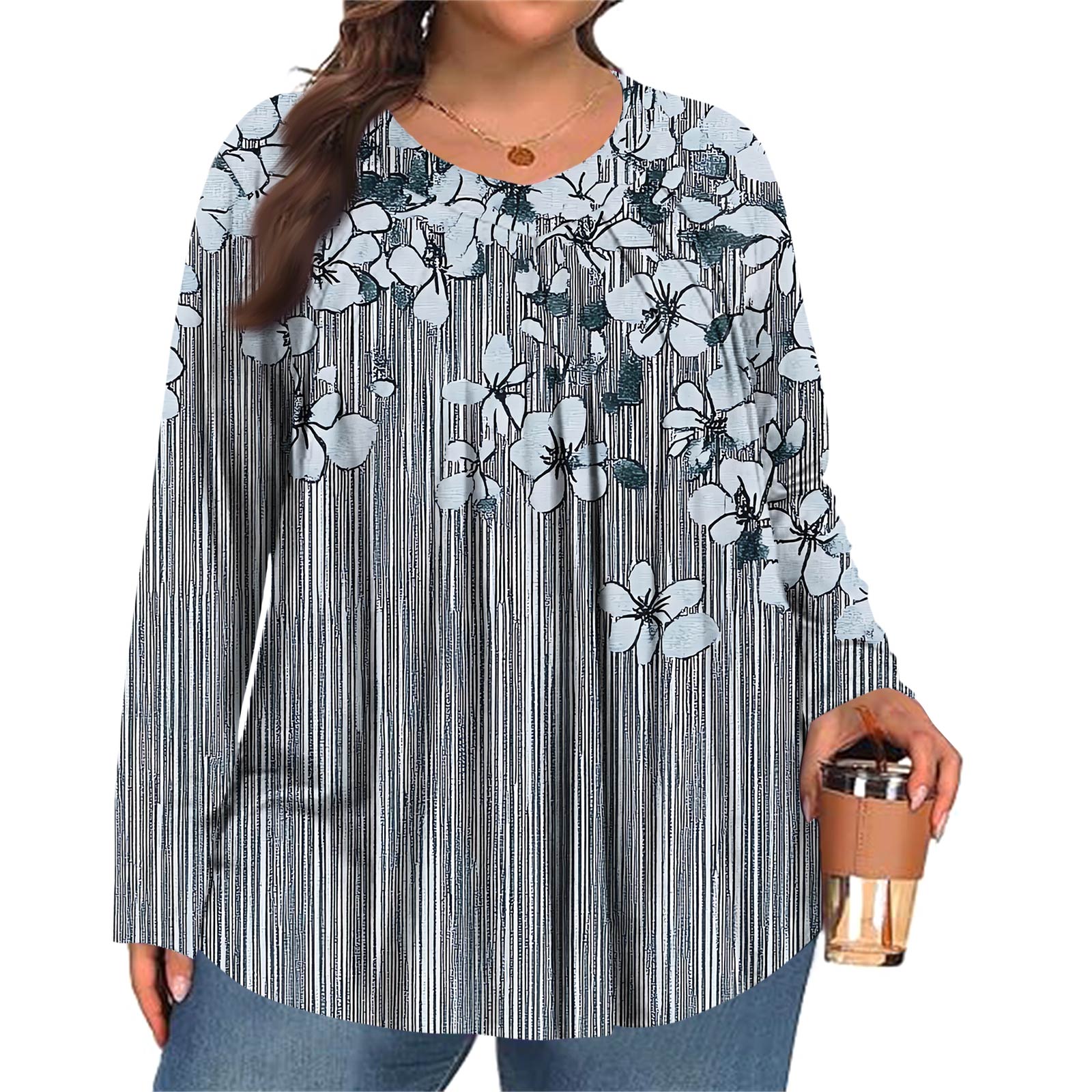 

Женский модный топ большого размера с принтом, повседневный плиссированный, с круглым вырезом и длинными рукавами XXXL