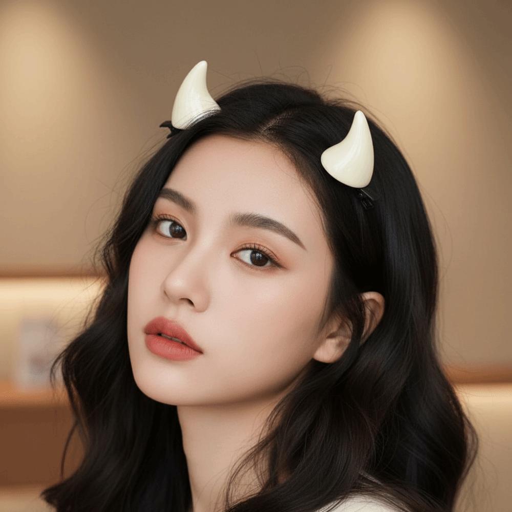 Miniature Demon Horn Barrettes Glossy Ox Horn Hair Clips Devil Horn Hairpins Daily Styling
