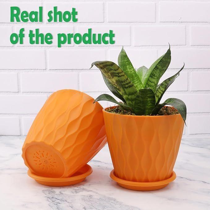 6.3 Inch Flower Pots for Home Decoration, Indoor Plant Pots, Gardening Pots for Plants, Plastic Flower Pots for Garden Plants (Orange)