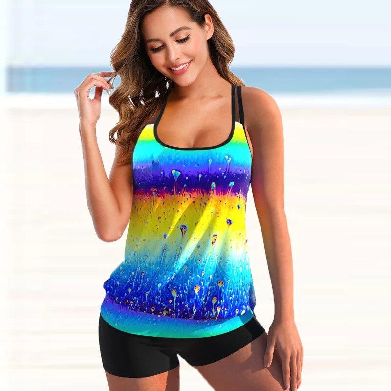 Neue Damenmode Sexy Plus Size Zweiteiler Persönlichkeit Print Camisole Badeanzug mit Rock Lady Badeanzug Bademode Bachwear