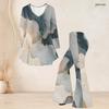 Women Plus Size V Neck Three Quarter Sleeve Printed Flared Top And Flared Pants Two Piece Set